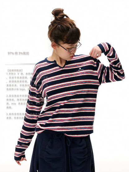 Striped V-Neck Knit Sweater