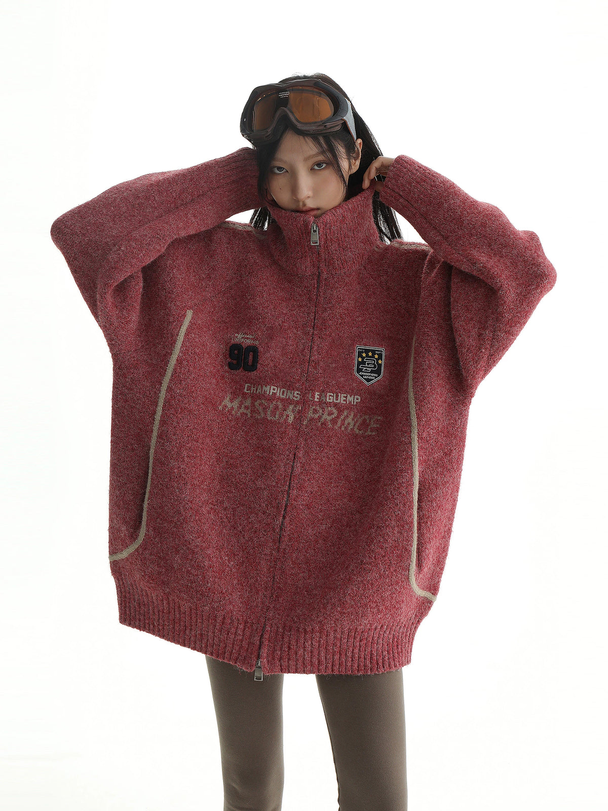 MASONPRINCE Contrast Piping Wool-Blend Zip Cardigan