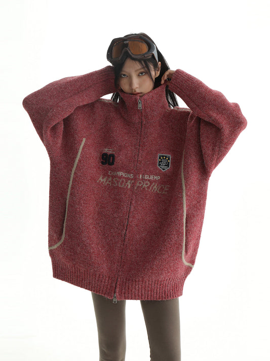 MASONPRINCE Contrast Piping Wool-Blend Zip Cardigan