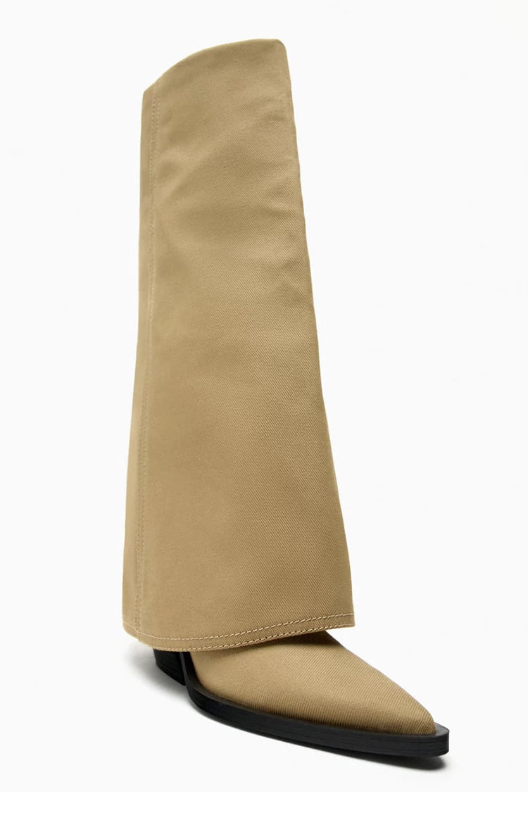 Women's Pointed Toe Block Heel Western Knee-High Boots