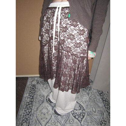 Lace Overlay A-Line Midi Skirt