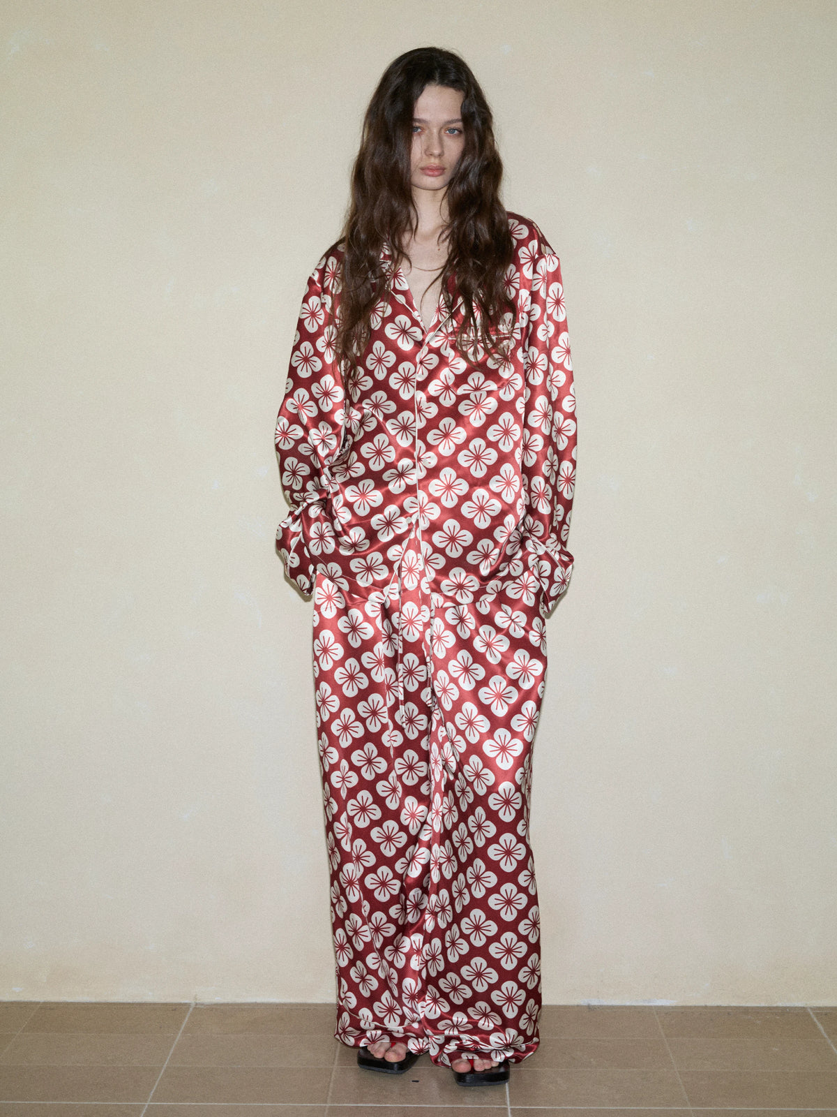 Cherry Blossom Satin Couples’ Pajama Set