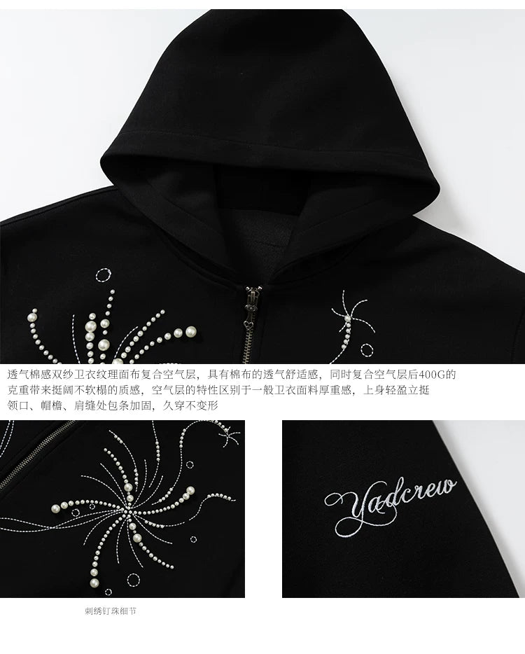 Pearl Embroidered Zip Hoodie