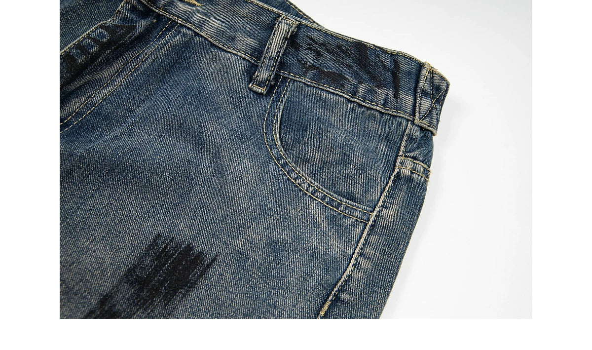 Distressed Wide-Leg Jeans