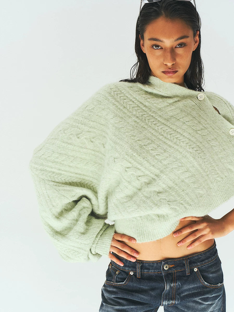 Mint Wool Blend Cable Knit Sweater product photo