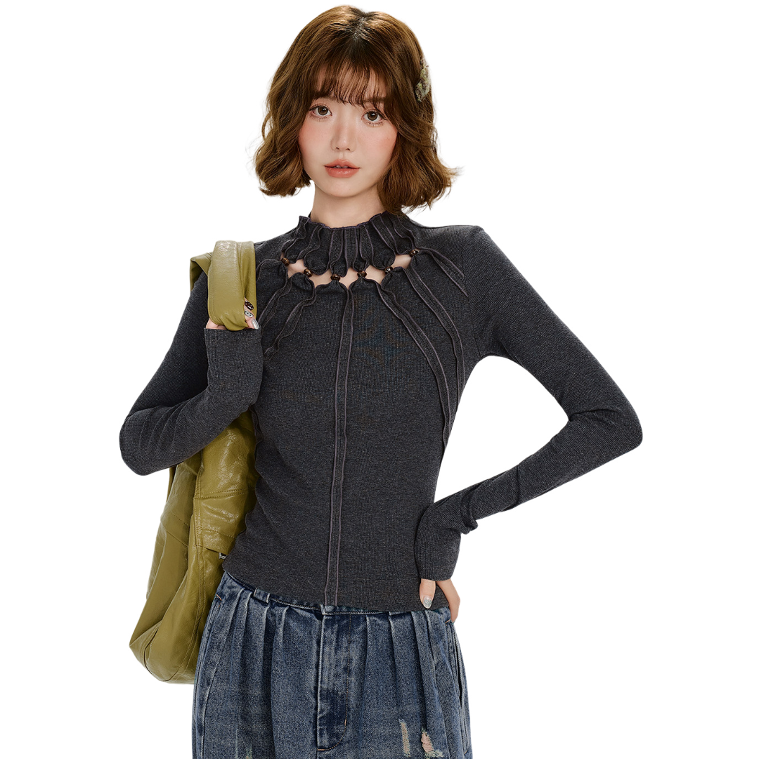 Retro Cut-Out Long Sleeve Top - view 1