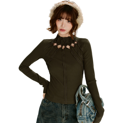 Retro-Y2K-Langarmshirt mit Cut-Outs