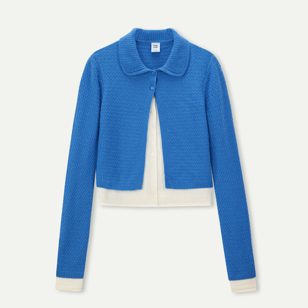 Contrast Collar Layered Wool Cardigan