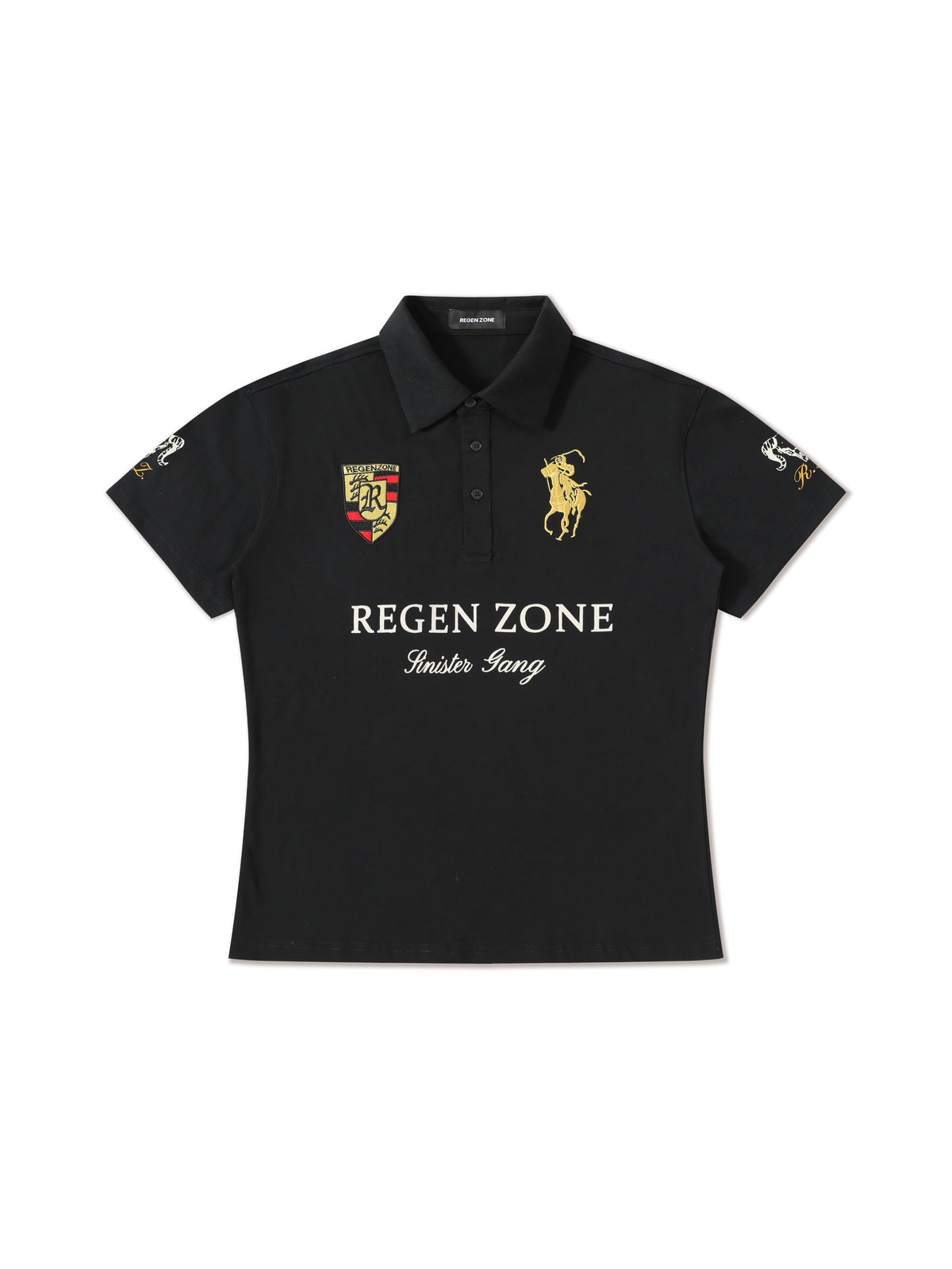Gold-Embroidered Cinched-Waist Polo