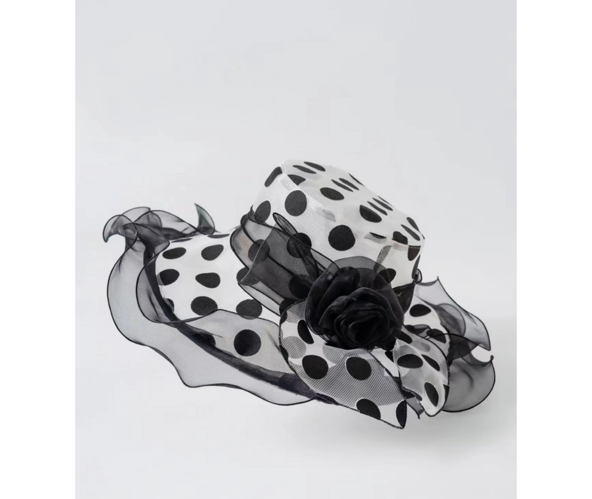 Polka Dot Ruffle Mesh Sun Hat