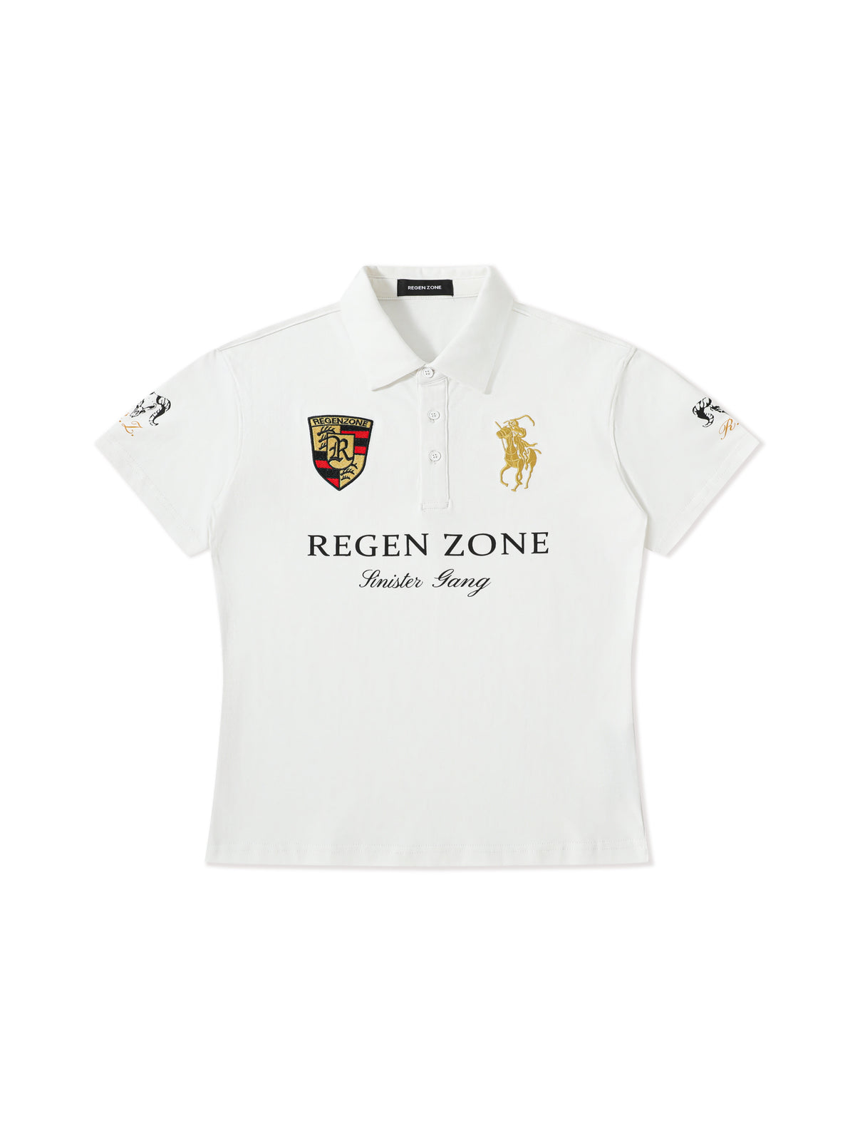 Gold-Embroidered Cinched-Waist Polo