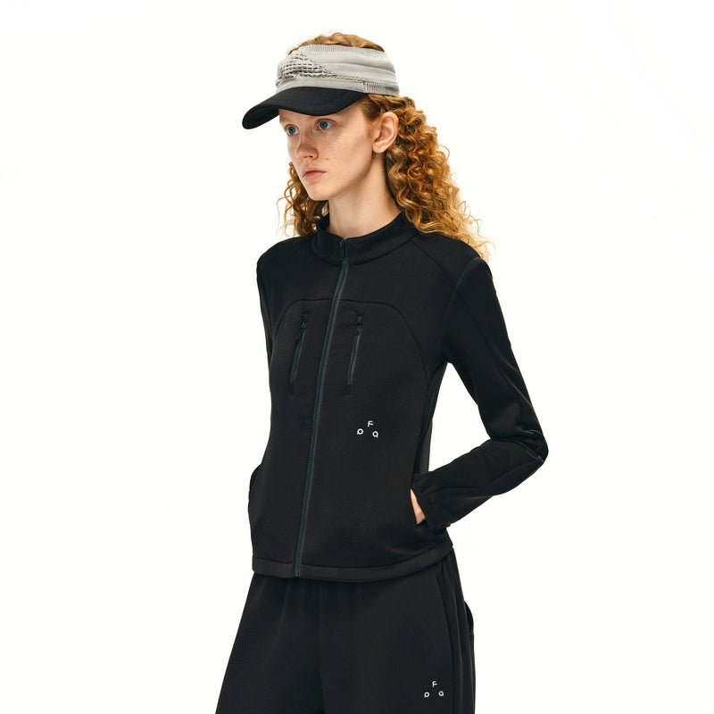 Women's  double layer air knit top - breathable streetwear top with zip jacket wide leg pants casual outfit