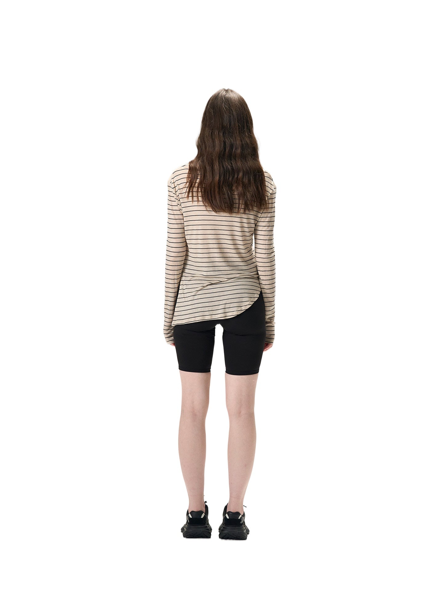 Tencel Wool Striped U-Neck Tee