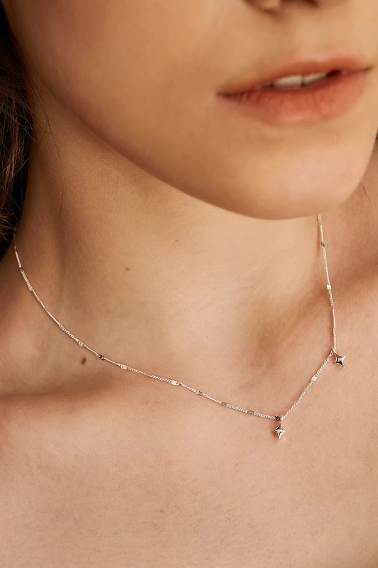 Sparkling Twin Star Crystal Collarbone Necklace — worn by a model