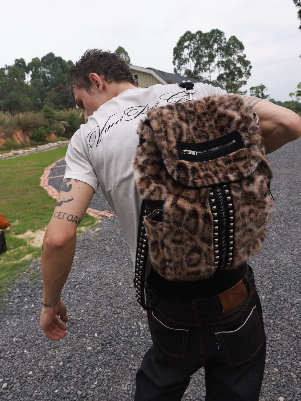 Archive Leopard Faux Fur & Suede Studded Backpack