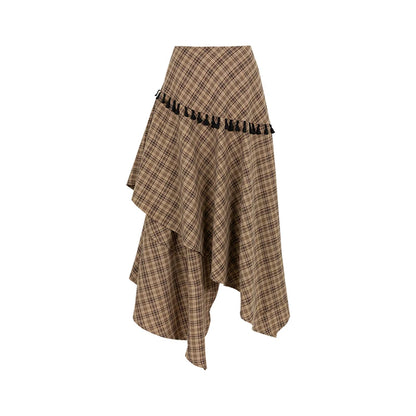 Asymmetric Plaid Maxi Skirt