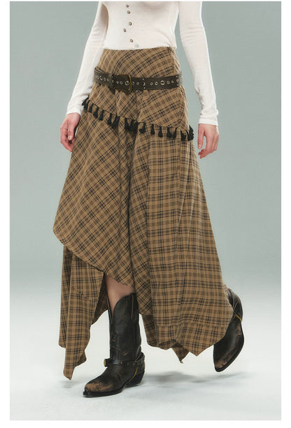 Asymmetric Plaid Maxi Skirt