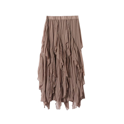 Asymmetric Ruched Maxi Skirt