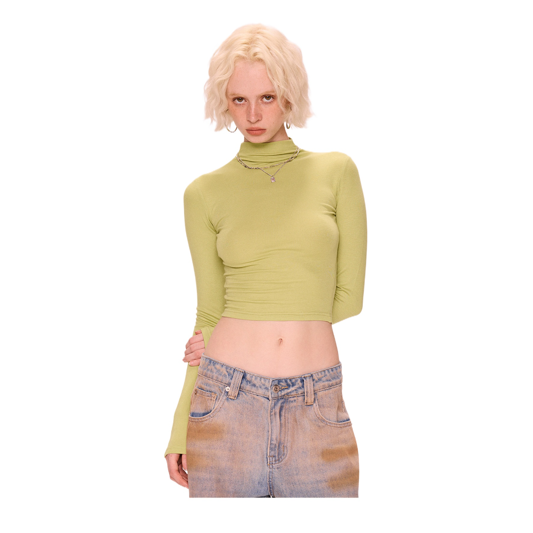 Cropped High Neck Long Sleeve Top