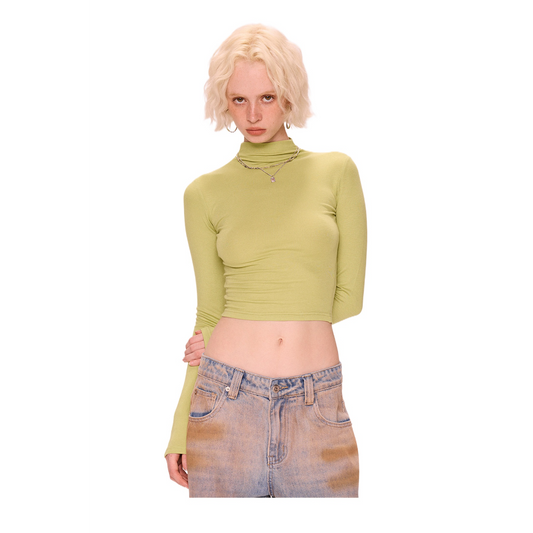 Cropped High Neck Long Sleeve Top