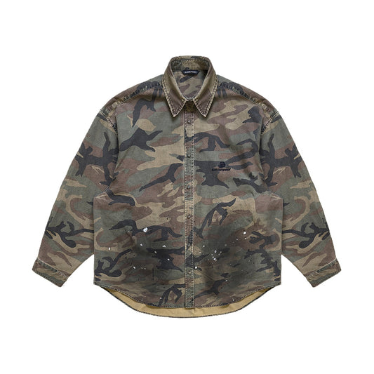Cotton Splatter Camo Long Sleeve Shirt Jacket