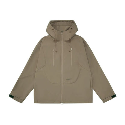 Beige jacket men women - waterproof lightweight packable hooded raincoat for everyday travel