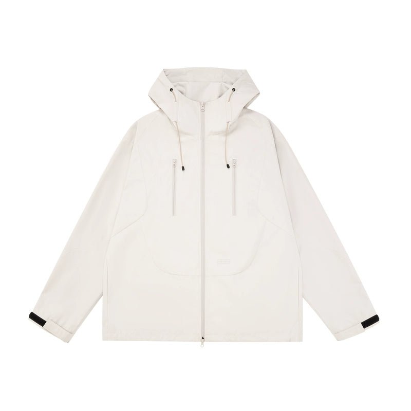 Men's women's white waterproof jacket - hooded lightweight packable raincoat for travel commute