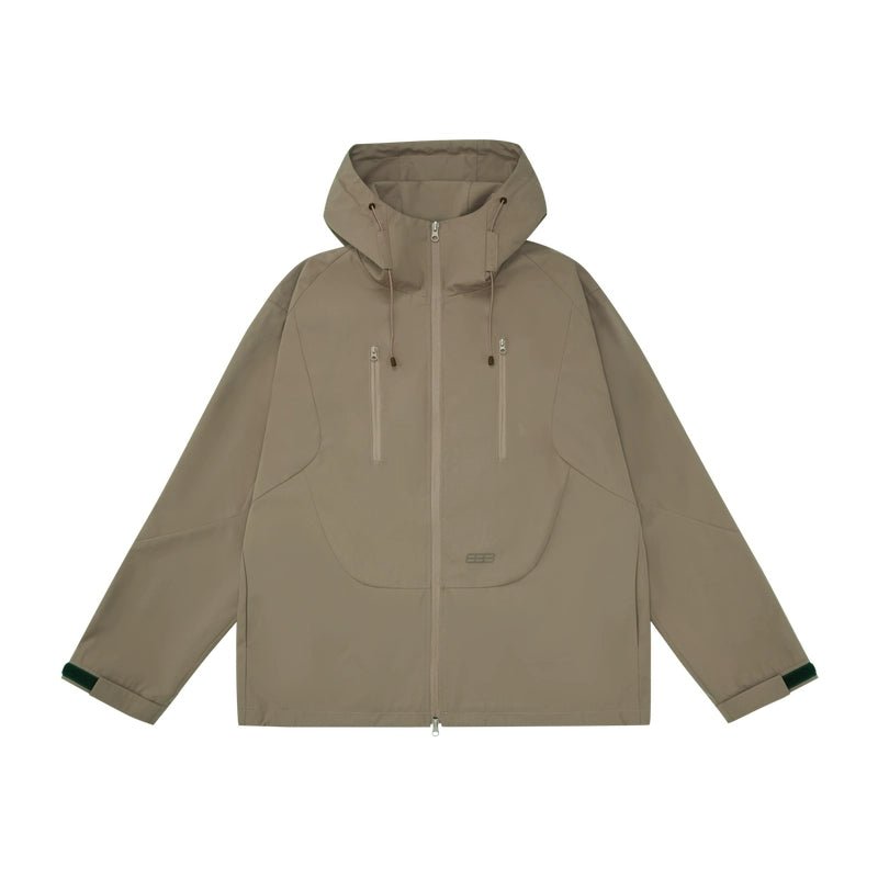 Beige jacket men women - waterproof lightweight packable hooded raincoat for everyday travel