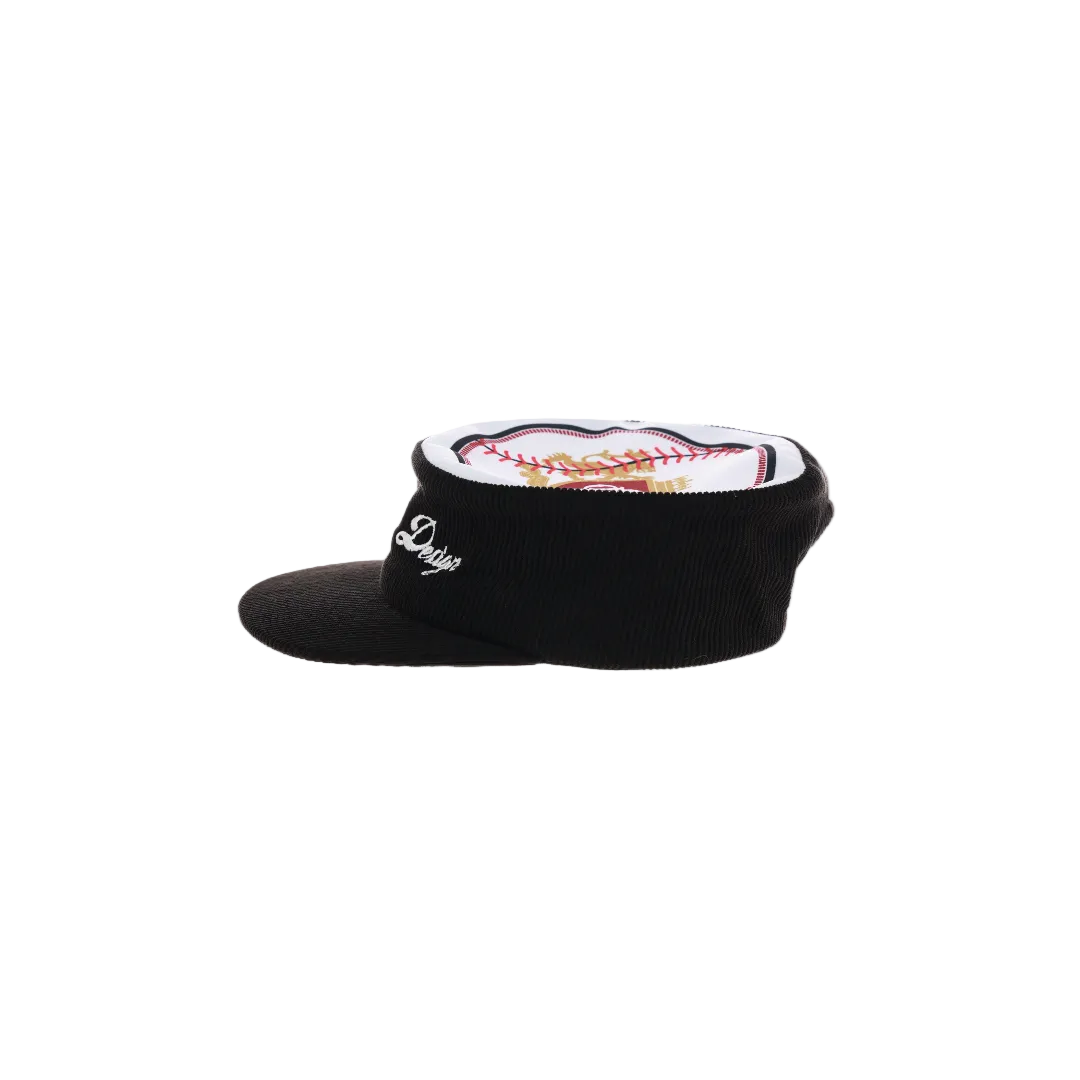 Black Corduroy Flat Top Baseball Cap