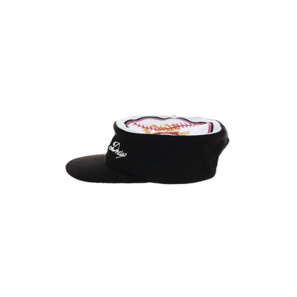 Black Corduroy Flat Top Baseball Cap