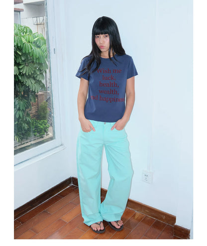 Black Horse Print Mid-Low Rise Straight-Leg Pants
