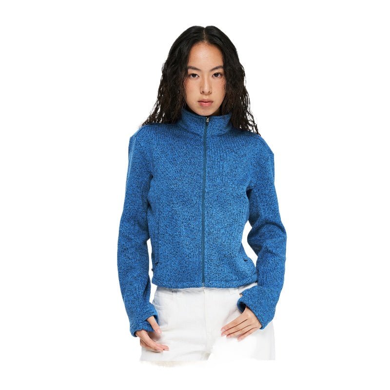 women's blue fleece jacket - premium lightweight zip up high collar casual