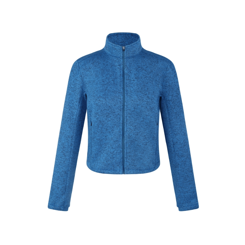 women's blue fleece jacket - premium lightweight zip up high collar casual