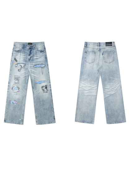 Boro Embroidered Distressed Jeans