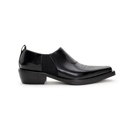 Botanical Embroidered Loafers — black embroidered loafer, side view