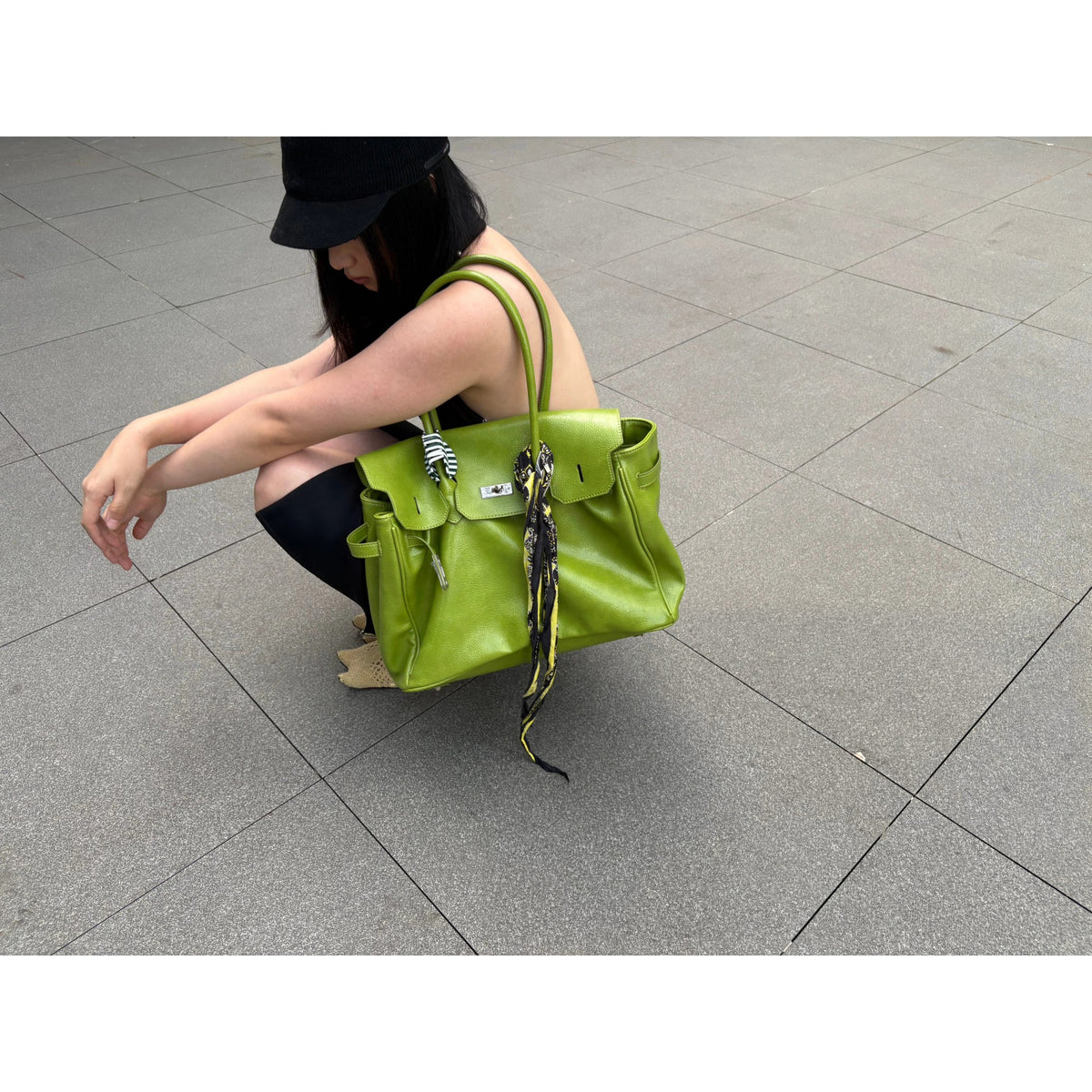 Bright Green Leather-Look Tote