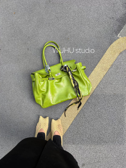 Bright Green Leather-Look Tote