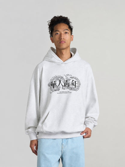 Raised Dragon Print Relaxed Pullover Hoodie - view 1