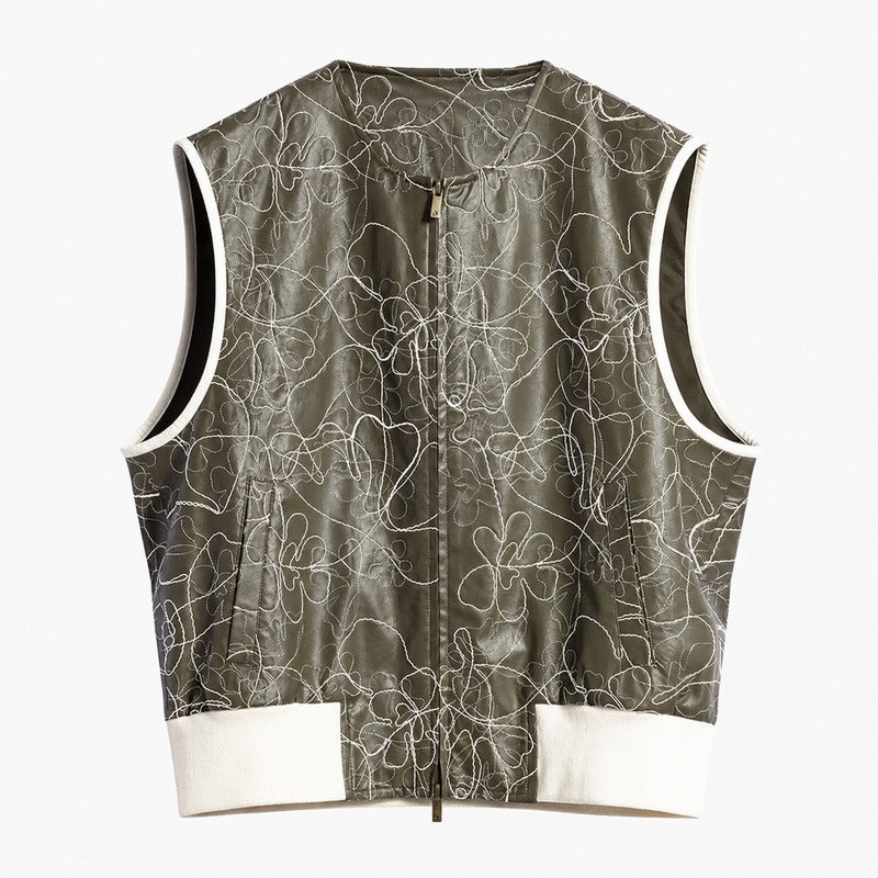 Embroidered Faux Leather Vest - view 1