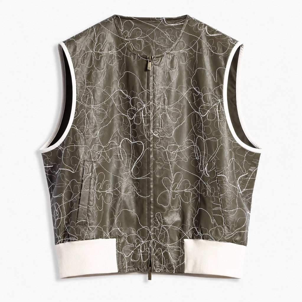 Embroidered Faux Leather Vest - view 4