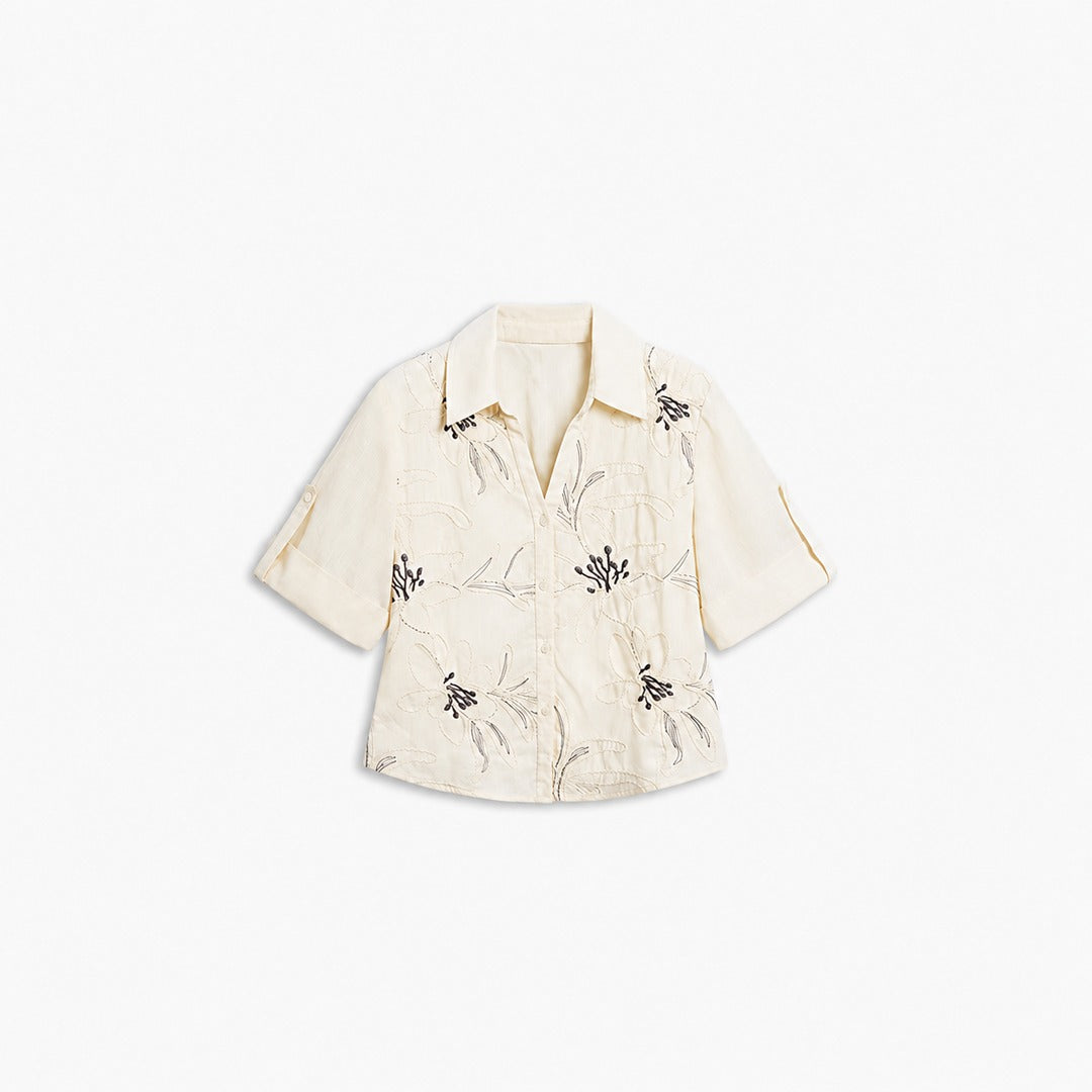 Floral Embroidered Camp Collar Shirt - view 1