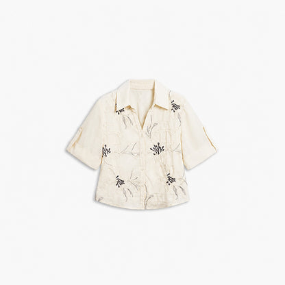 Floral Embroidered Camp Collar Shirt - view 1