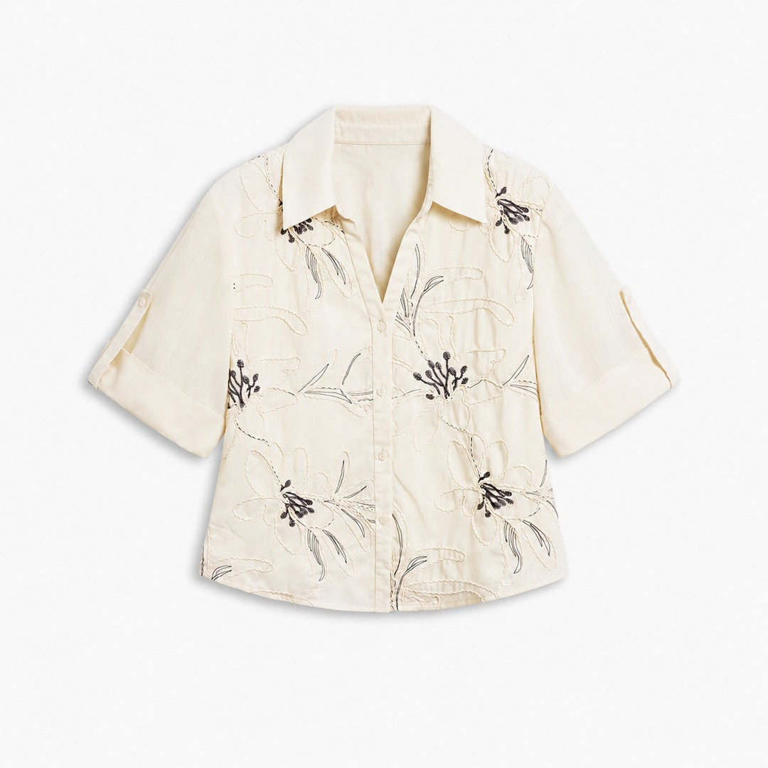Floral Embroidered Camp Collar Shirt - view 4