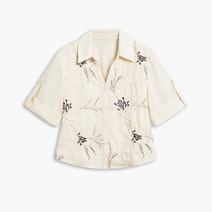 Floral Embroidered Camp Collar Shirt - view 4