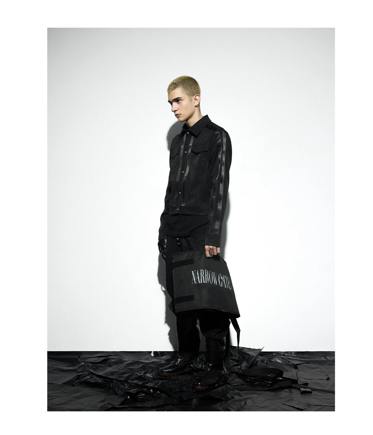 Caged Bird Vein Print Leather Jacket