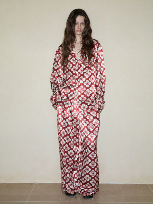 Cherry Blossom Satin Couples’ Pajama Set