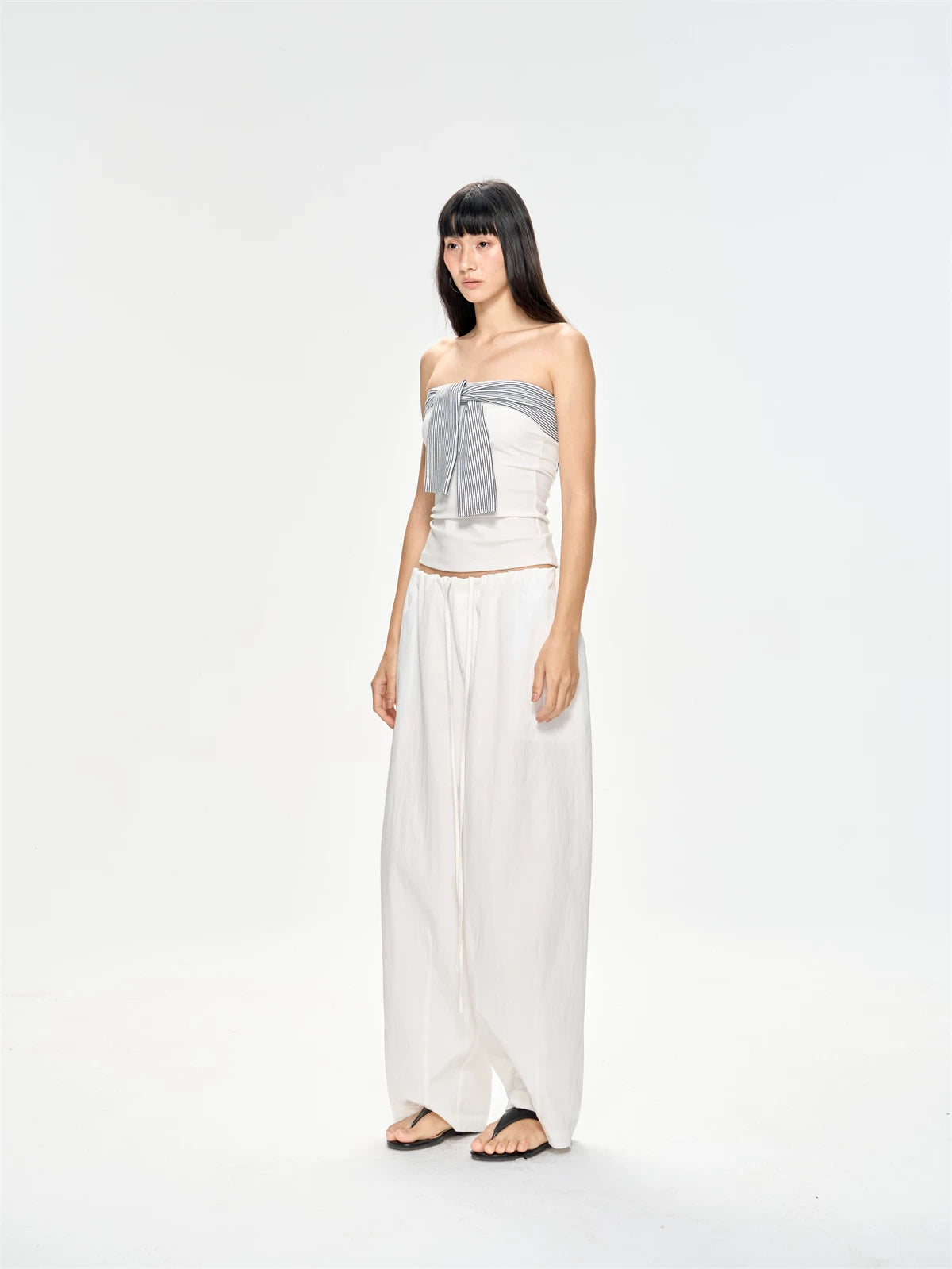 Chest Stripe Tie-Up Top