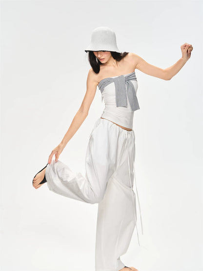 Chest Stripe Tie-Up Top