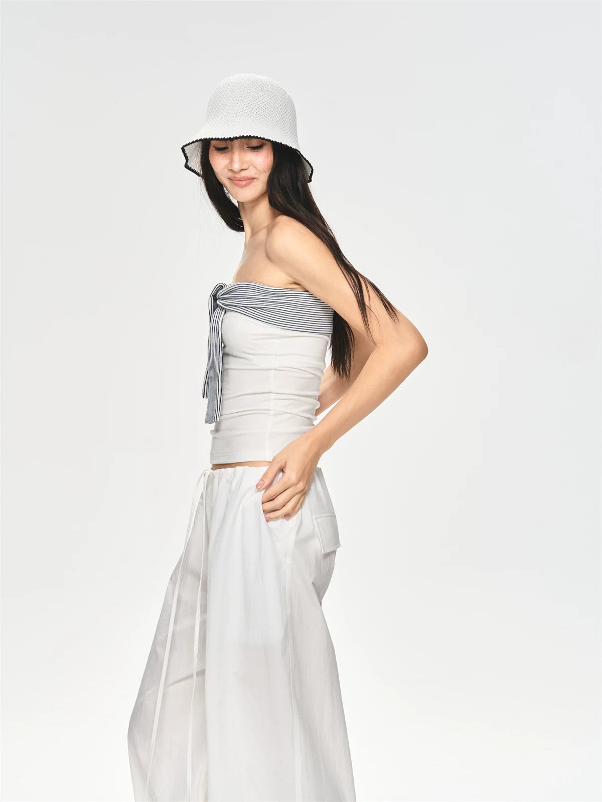 Chest Stripe Tie-Up Top