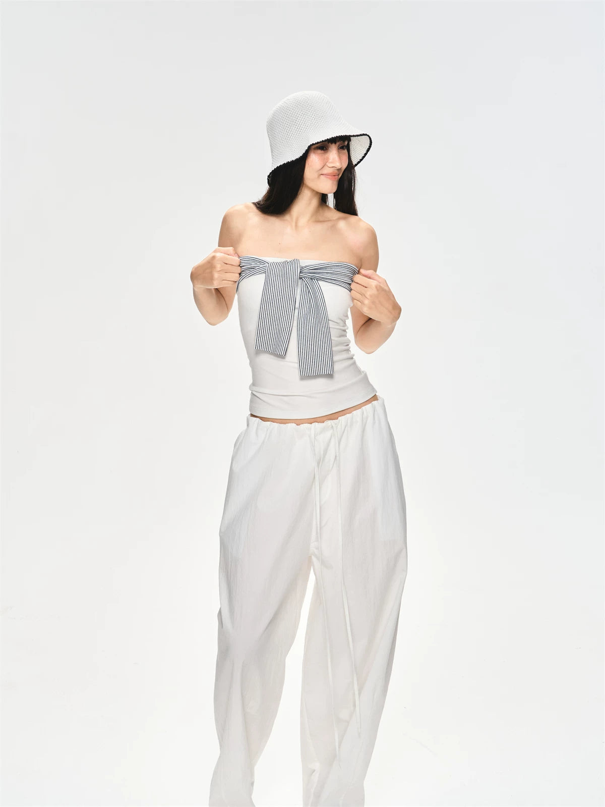 Chest Stripe Tie-Up Top